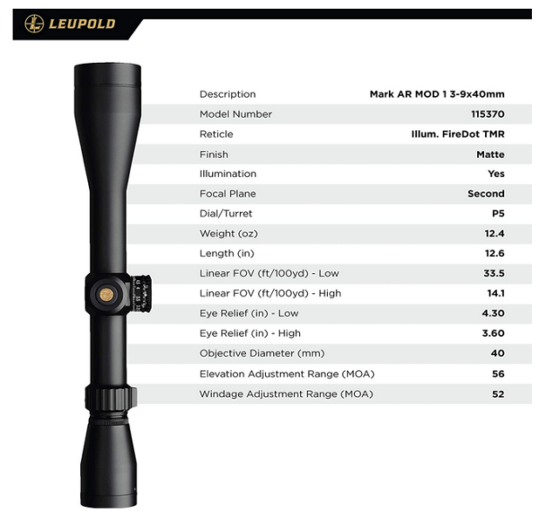 Leupold Mark MOD 1 3-9x40mm Riflescope