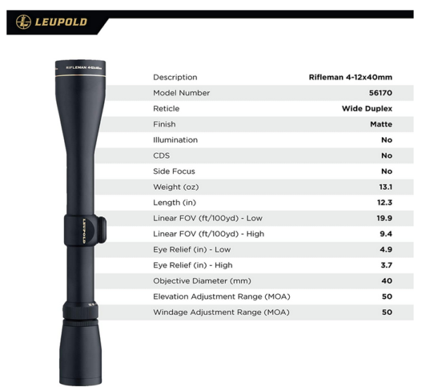 Leupold Rifleman 4-12x40mm Riflescope