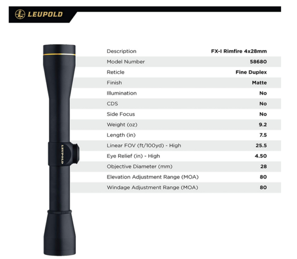 Leupold FX-I Rimfire 4x28mm Fine Duplex