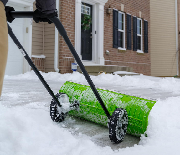 best snow pusher shovel with wheels