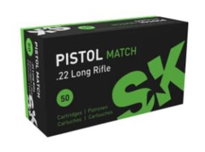 SK Pistol Match .22 Long Rifle 40 grain Lead Round Nose (LRN) Brass Rimfire Ammunition