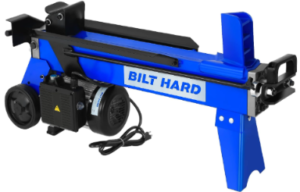 The BILT HARD 6.5 Ton Horizontal Electric Log Splitter earns a place among the best electric log splitters under $500 because it combines steady power with simple setup at a low price. A 15 amp motor drives the 6.5 ton hydraulic ram, so it breaks through oak, maple, ash, and walnut with little effort. Also, copper motor windings and precision gears help it keep a constant splitting force. Most buyers pay between $299 and $380, and many call it great value. The splitter takes logs up to 20.5 inches long and 9.8 inches wide. However, several owners report splitting rounds of 12 to 13 inches. The ram resets in about 18 seconds, so you can move from log to log at a steady pace. Assembly is easy because the unit arrives nearly complete. You only attach the wheels and the handle with a couple of screws. Safety and comfort matter here too. Two hand controls keep both hands clear of the wedge. The electric motor gives off no fumes and runs much quieter than a gas engine. At about 98 lbs, the unit rolls on 5.7 inch wheels over sand, mud, and uneven ground. Its compact frame also fits easily in a garage or shed. This splitter suits homeowners who burn wood for heat or fill a fire pit during the colder months. It works well for older users who want an easy, low maintenance machine. However, the working height is low, so you should raise it on a table or a stand. It does not suit commercial processing, kindling work, or very large knotty logs. Buyers should also note that the warranty lasts only 90 days. Specifications Splitting force: 6.5 tons Motor: 15 amp, 1.75 HP, 120V Motor speed: 3,400 RPM Cycle time: 18 seconds Maximum log length: 20.5 inches Maximum log diameter: 9.8 inches Weight: 98 lbs Size: 36.4 x 10.4 x 18.3 inches Warranty: 90 days Pros Strong 6.5 tons of force splits hardwoods and green wood with ease Easy to use, and older adults operate it without trouble Nearly complete out of the box, so setup takes minutes Quiet motor with no fumes or fuel needs Two hand controls improve operator safety Overload reset button protects the motor Compact frame fits small garages and sheds Wide wheels roll well over rough ground Some owners report several seasons of steady use Works on an extension cord within the recommended length Cons Some buyers say the ram stops short of the wedge on certain logs